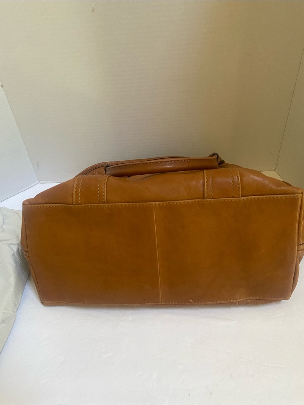 NWT $438 Frye Cognac All Leather Lucy Domed Satchel/Crossbody handbag - Picture 9 of 11